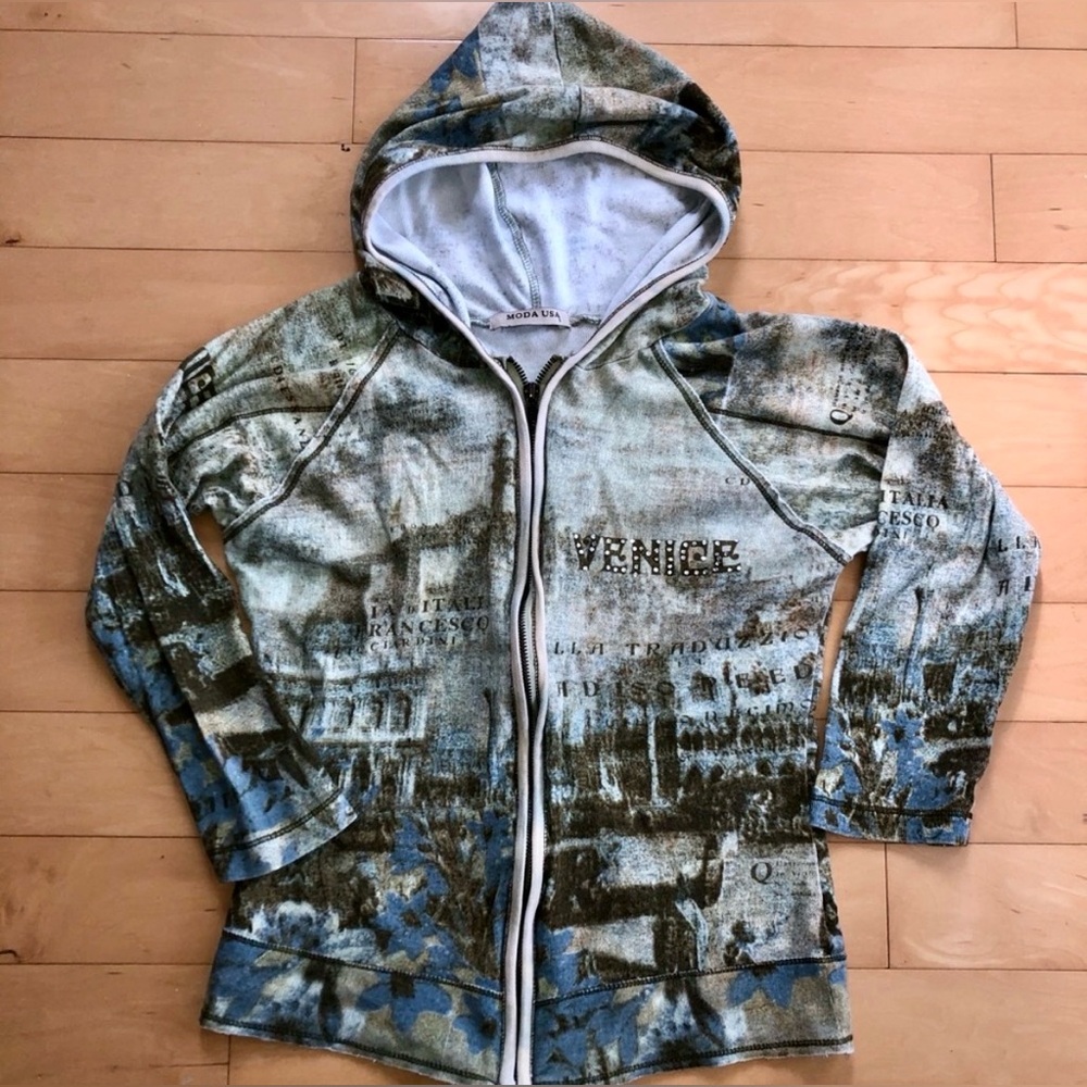 MODA USA Venice Bling Gorgeous, Scenic Background Full-Zipper Hoodie, Small, EUC